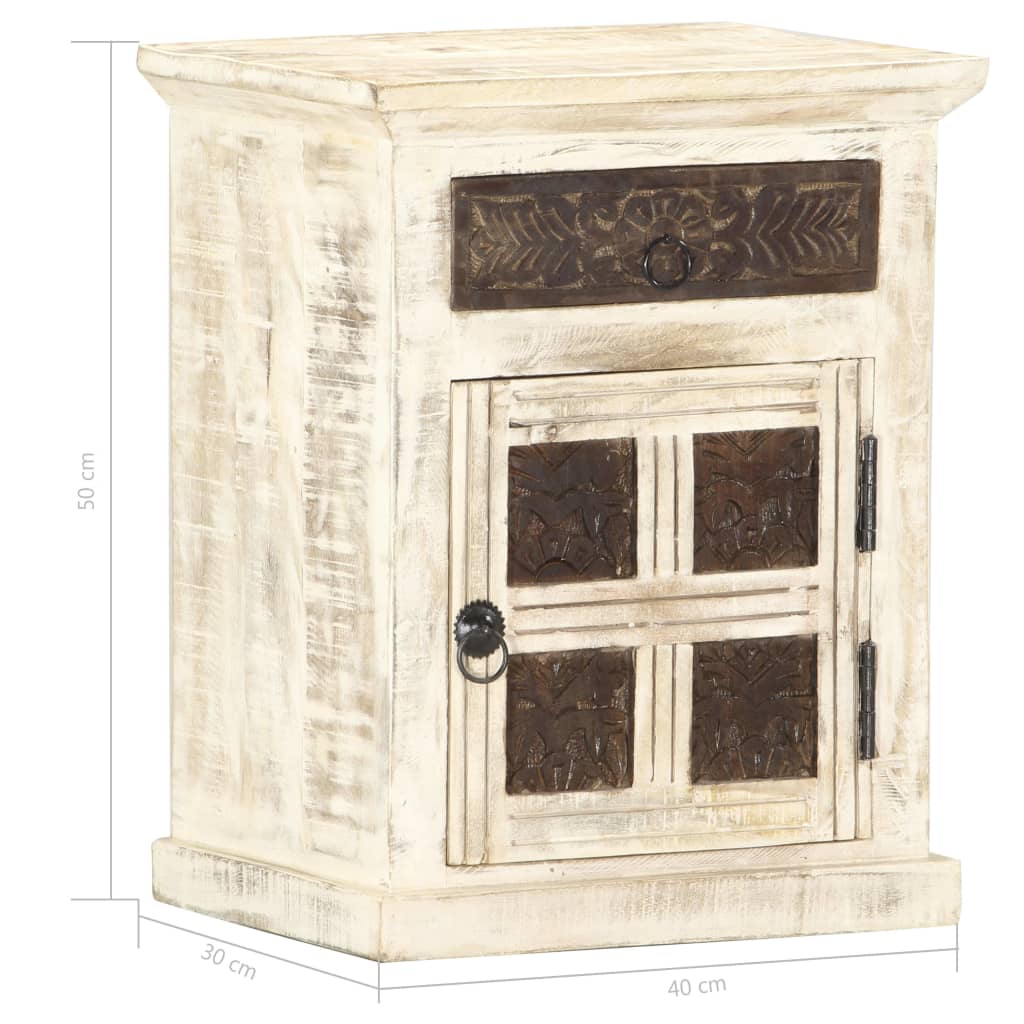 Bedside cabinet, white, 40x30x50cm, solid mango wood