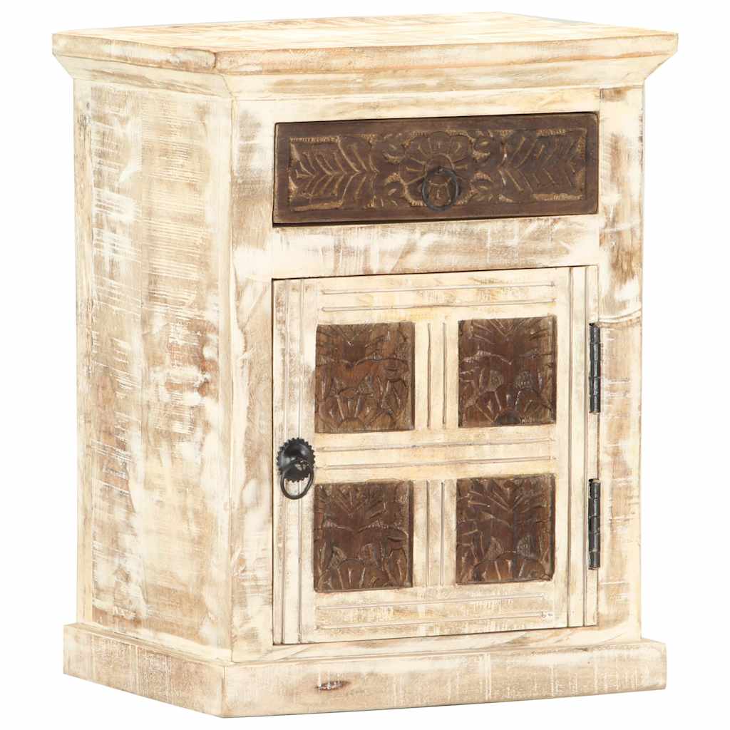 Bedside cabinet, white, 40x30x50cm, solid mango wood