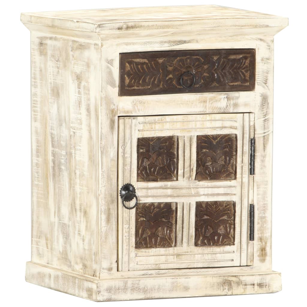 Bedside cabinet, white, 40x30x50cm, solid mango wood