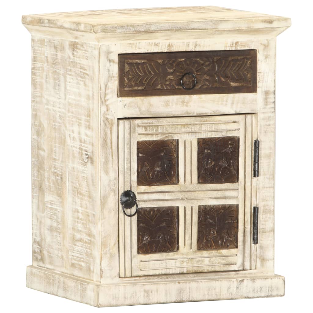 Bedside cabinet, white, 40x30x50cm, solid mango wood