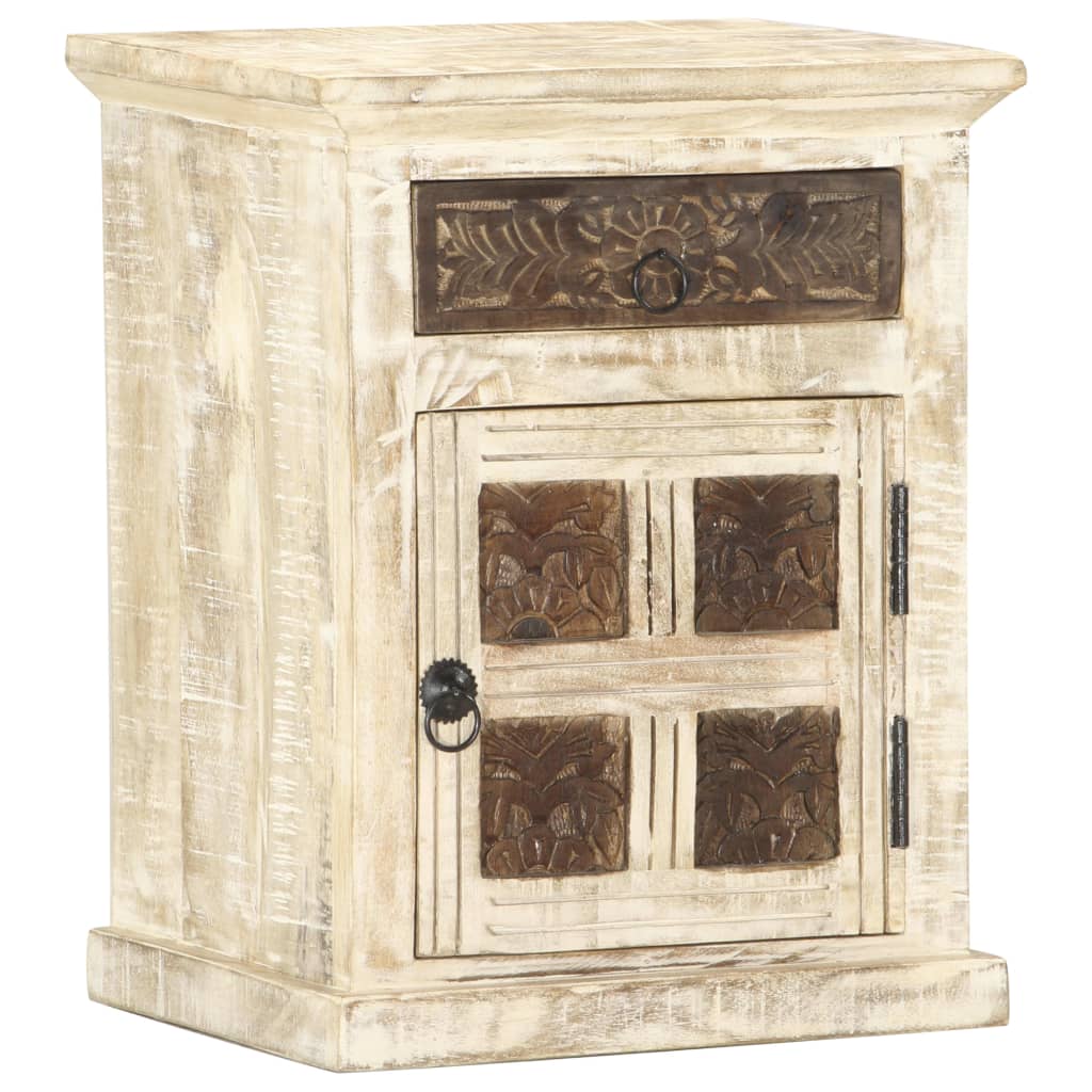 Bedside cabinet, white, 40x30x50cm, solid mango wood