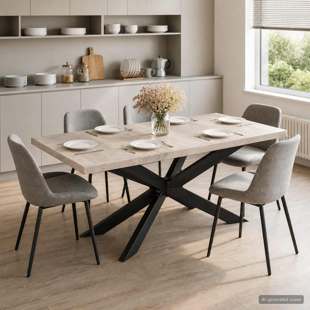 Valgomojo stalas, 180x90x76cm, baltintos mango medienos masyvas