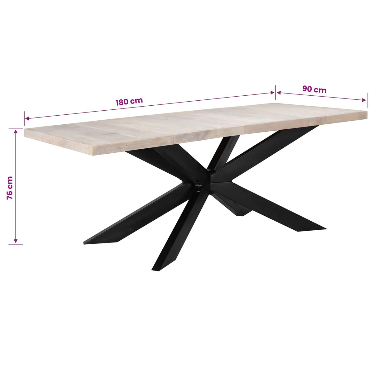 Valgomojo stalas, 180x90x76cm, baltintos mango medienos masyvas