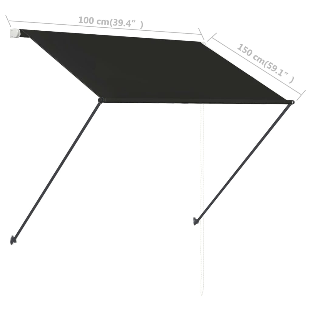 Ištraukiama markizė su LED, antracito spalvos, 100x150cm