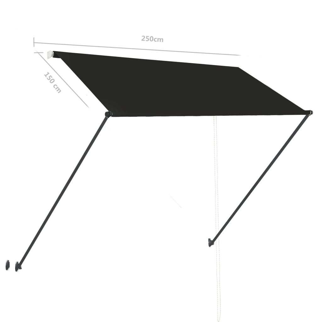 Ištraukiama markizė su LED, antracito spalvos, 250x150cm