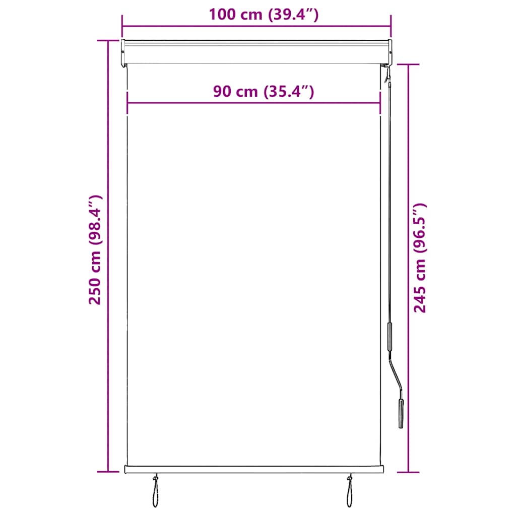 Lauko roletas, baltos ir oranžinės spalvų, 100x250cm