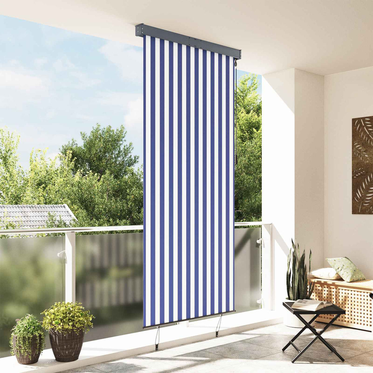Āra rullīšu žalūzija, balta un zila, 120x250cm