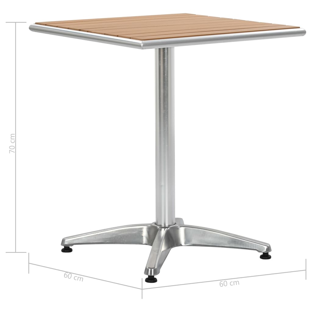 Garden table, silver, 60x60x70cm, aluminium and WPC