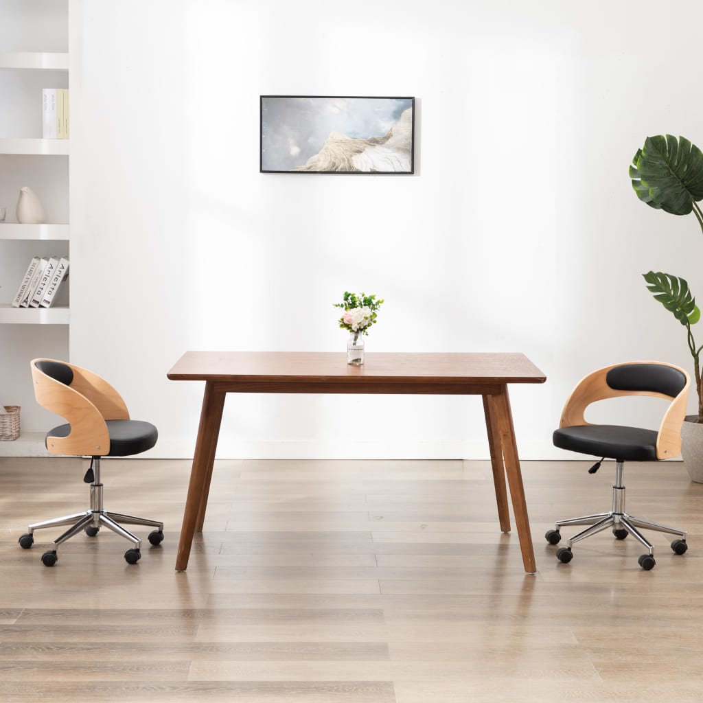 Swivel dining chair, black, bentwood and faux leather