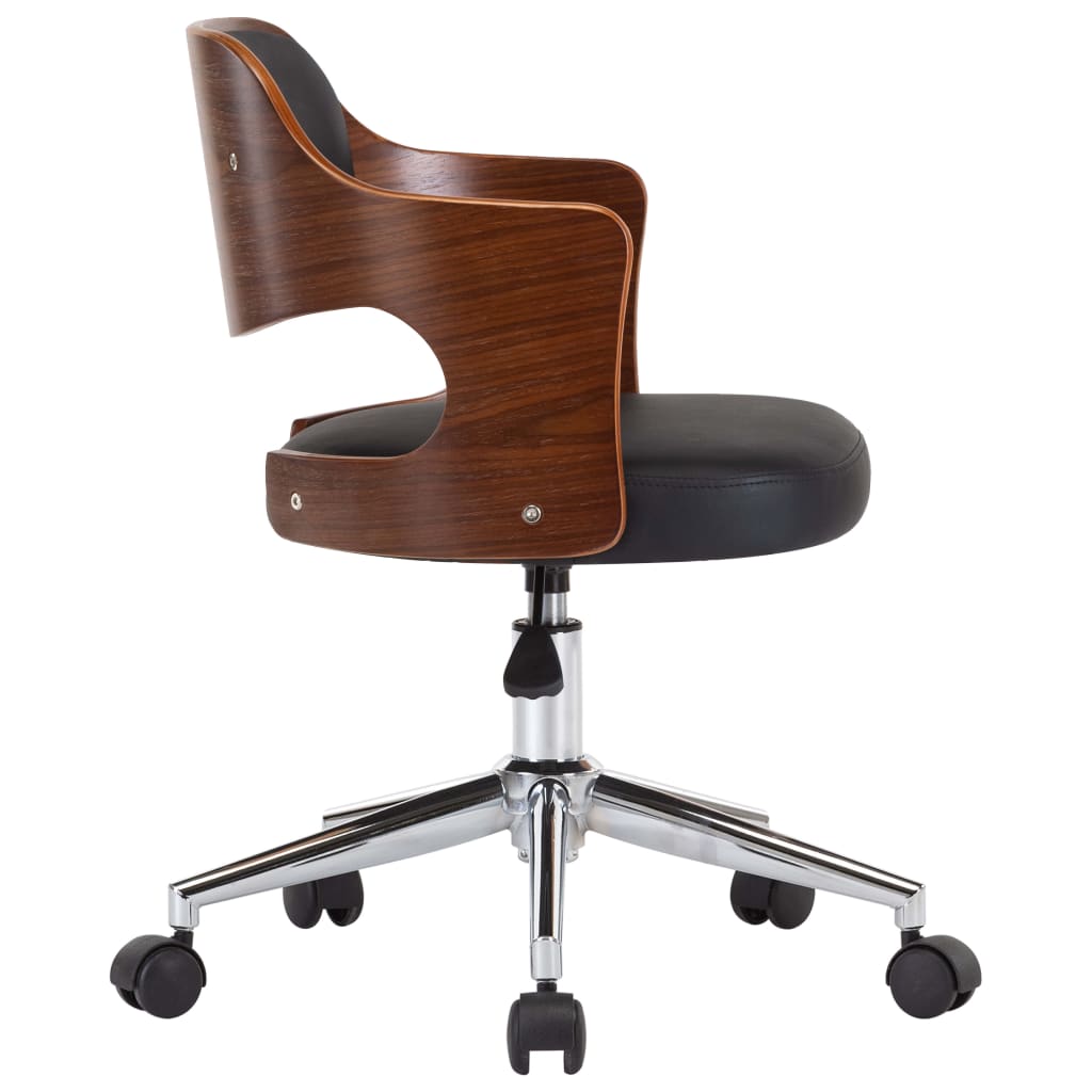 Swivel dining chair, black, bentwood and faux leather