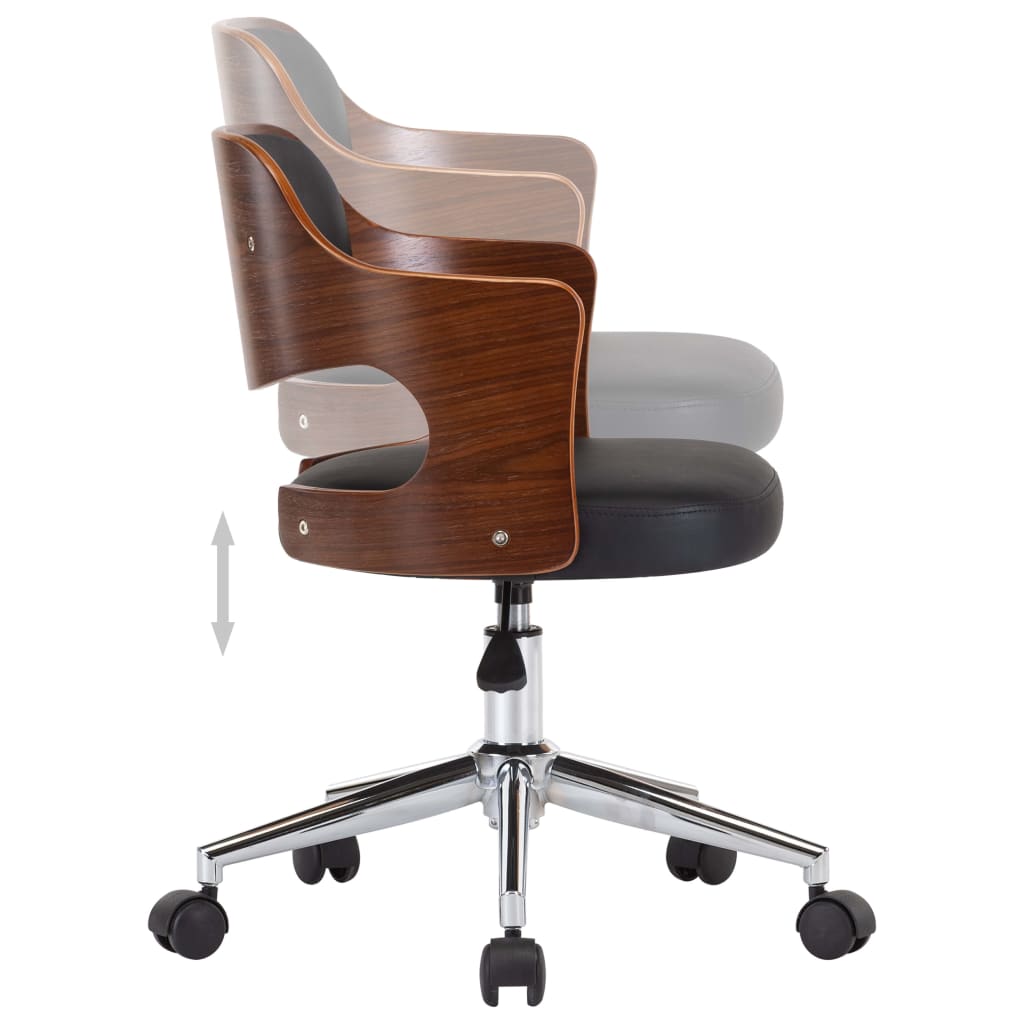 Swivel dining chair, black, bentwood and faux leather