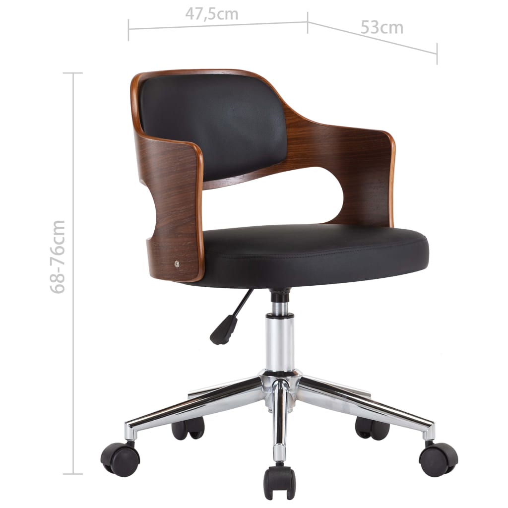 Swivel dining chair, black, bentwood and faux leather