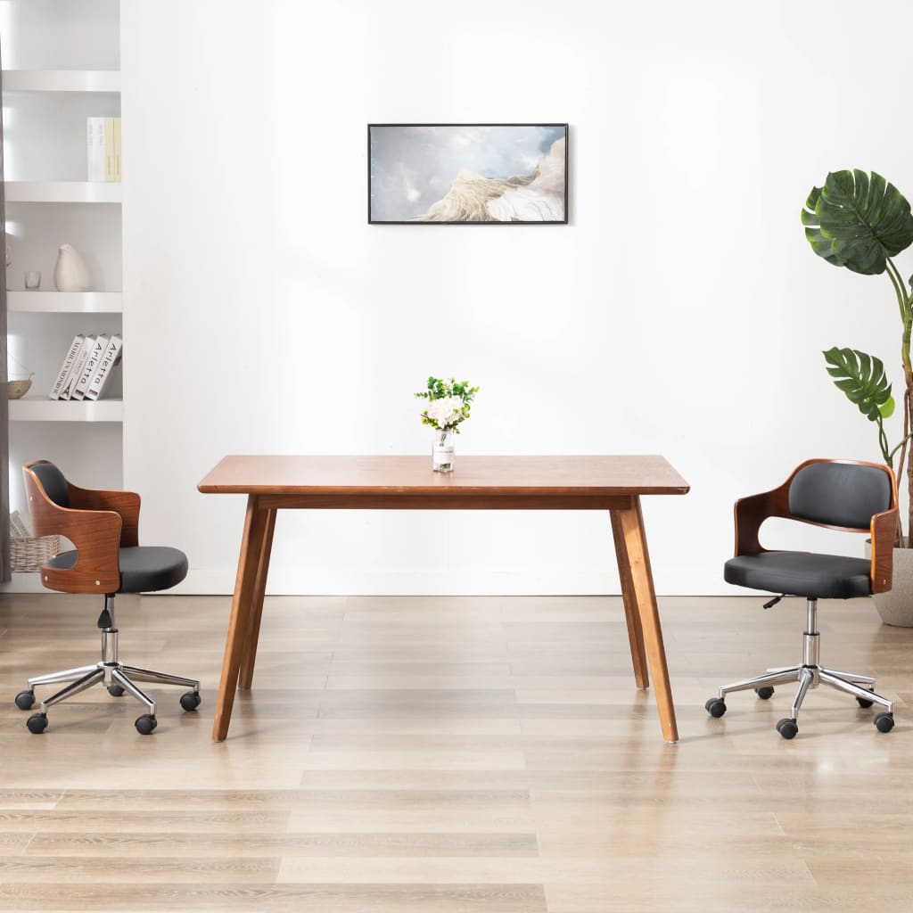 Swivel dining chair, black, bentwood and faux leather