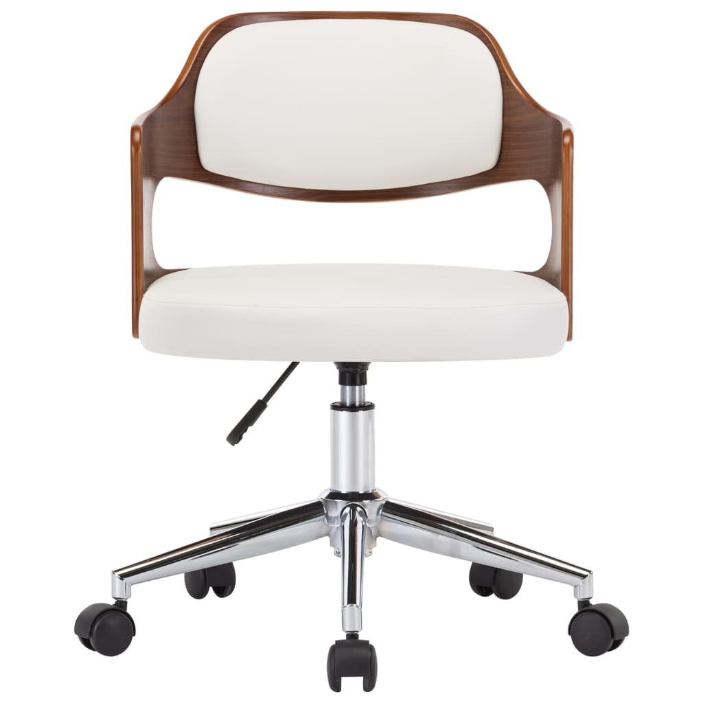 Swivel dining chair, white, bent wood and faux leather