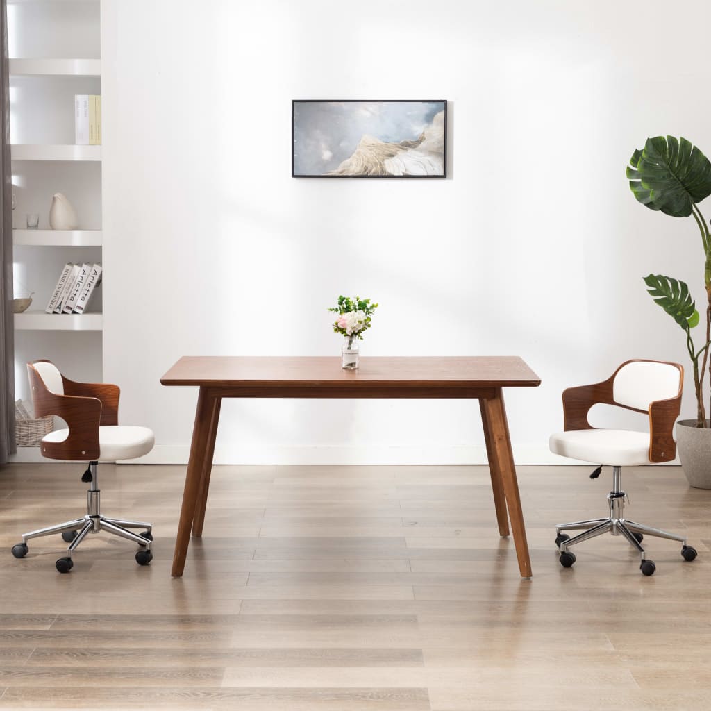 Swivel dining chair, white, bent wood and faux leather
