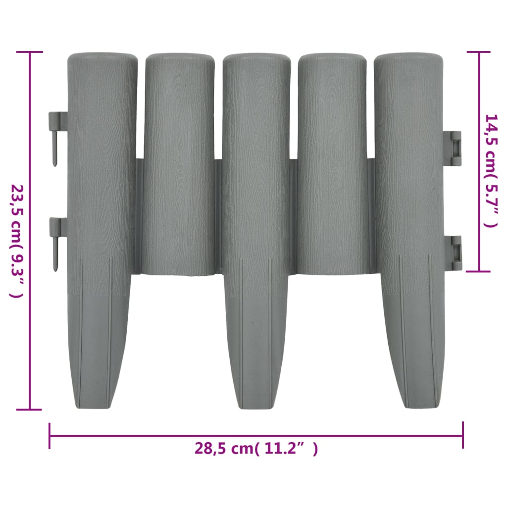 Lawn edgings, 36 pcs, grey, 10m, PP