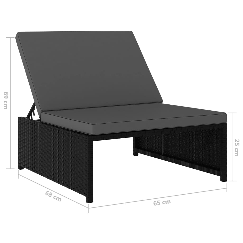 Sun loungers with table, 2 pcs., black, poly rattan