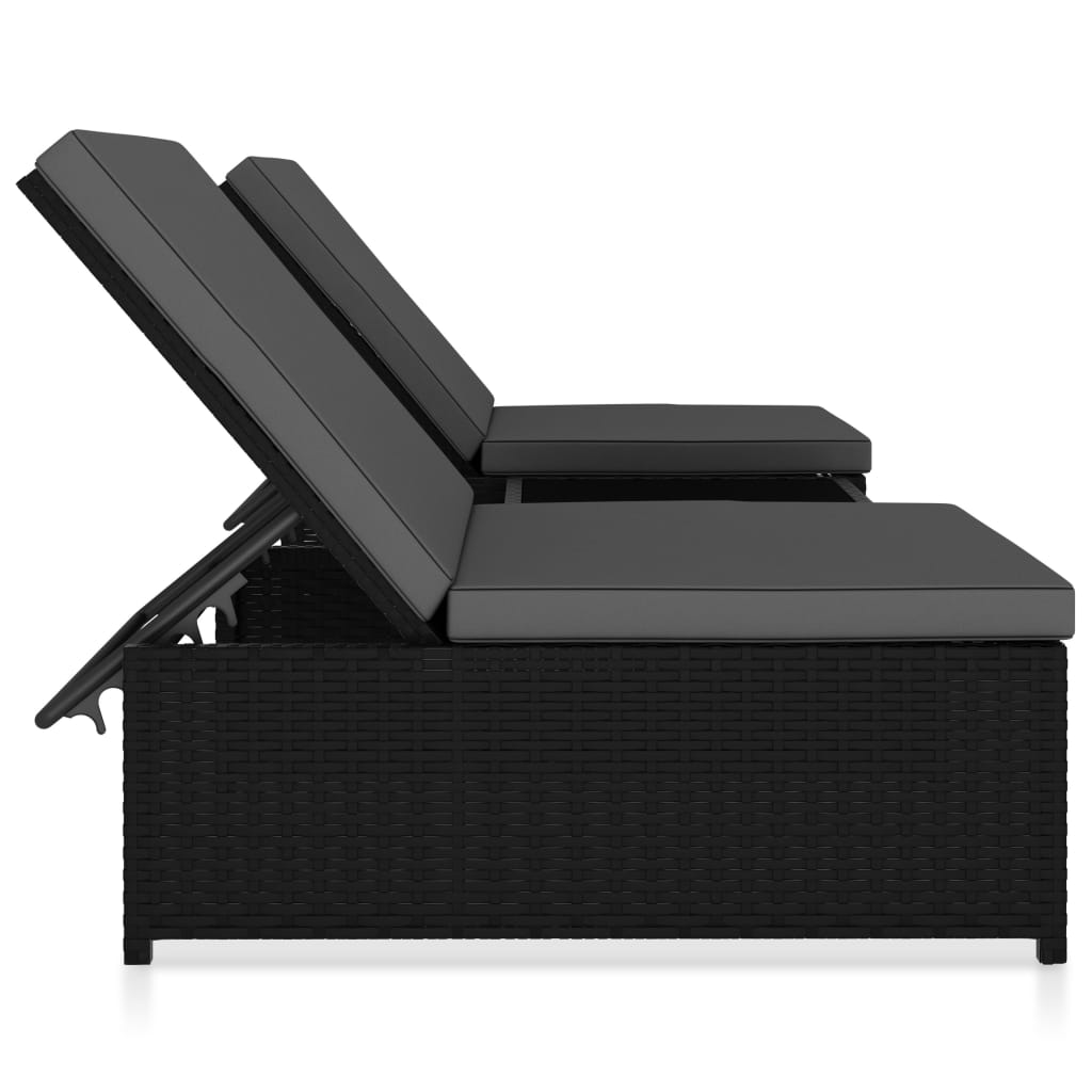Sun loungers with table, 2 pcs., black, poly rattan