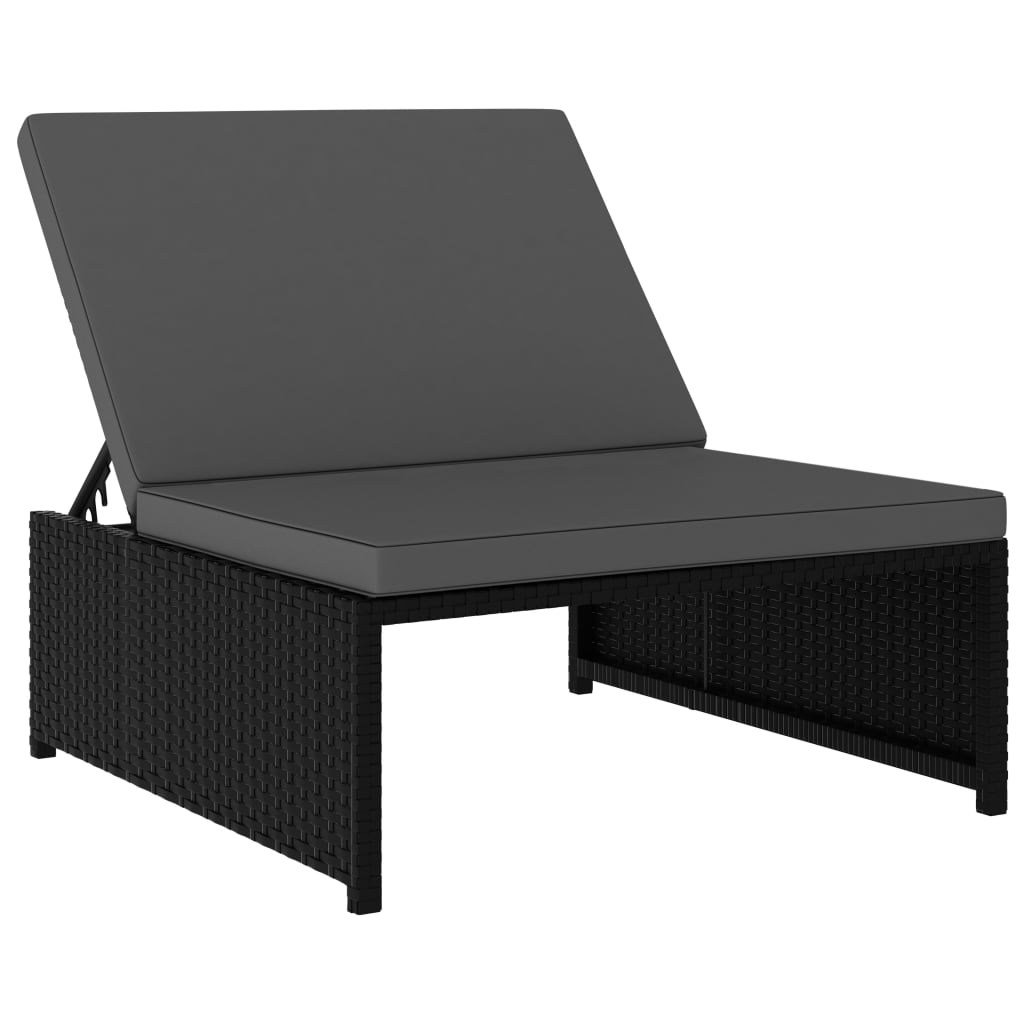 Sun loungers with table, 2 pcs., black, poly rattan