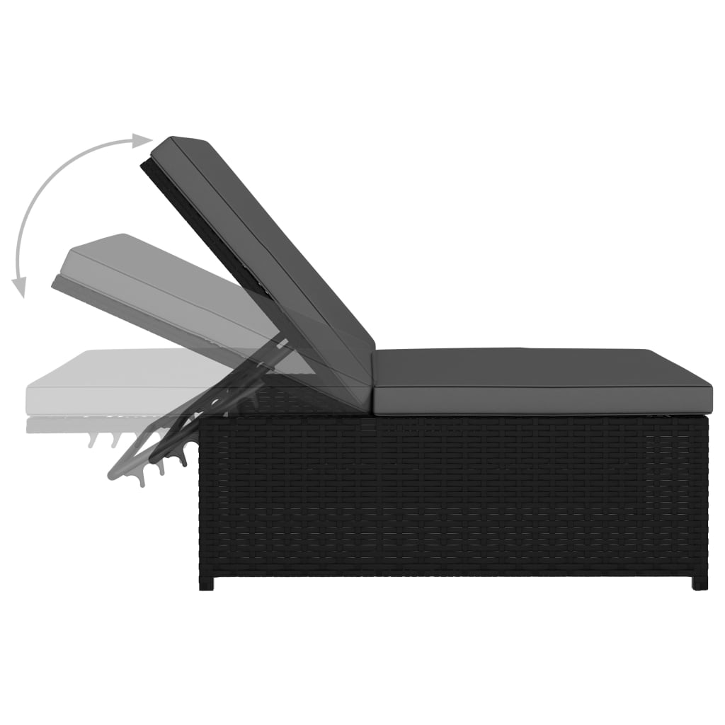 Sun loungers with table, 2 pcs., black, poly rattan