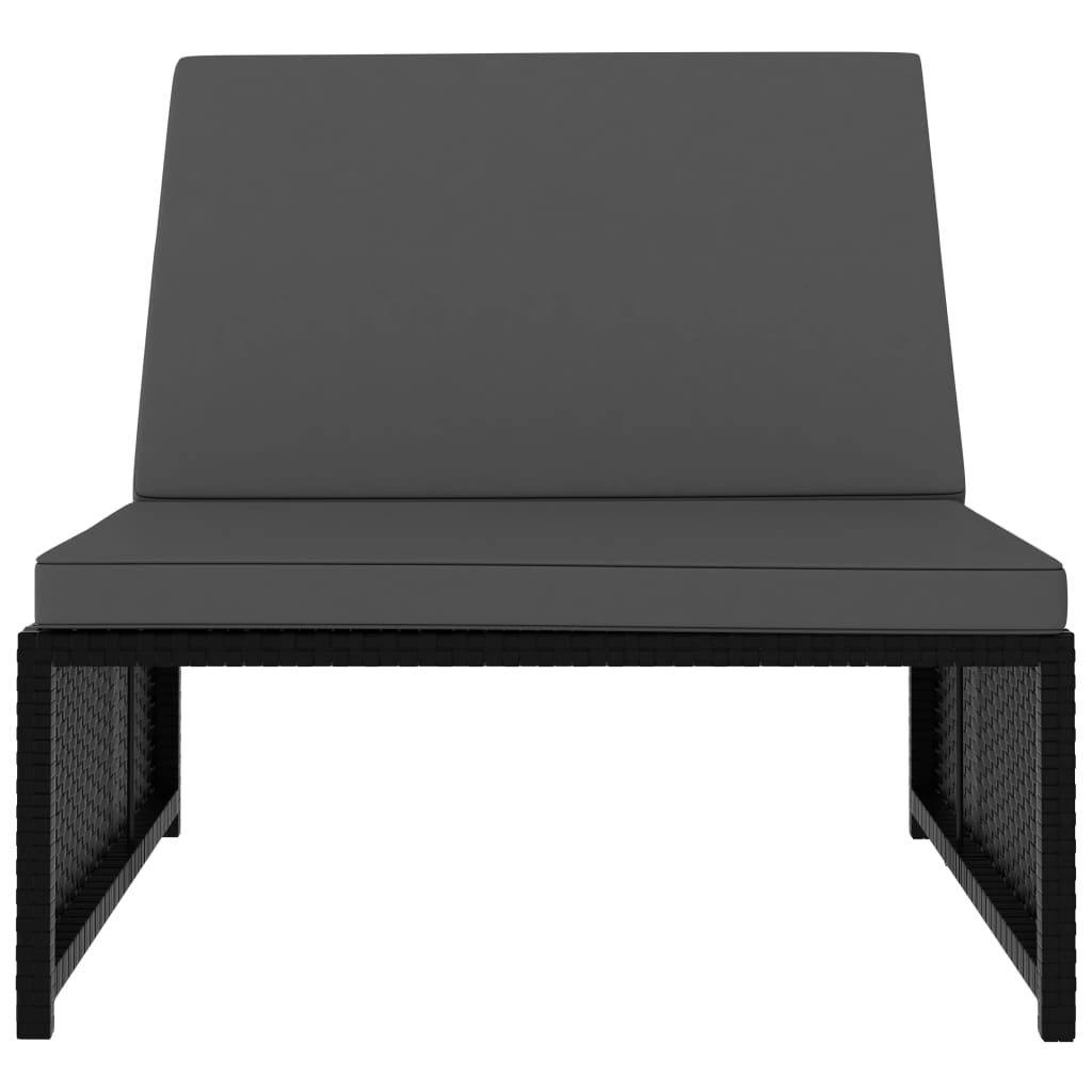 Sun loungers with table, 2 pcs., black, poly rattan