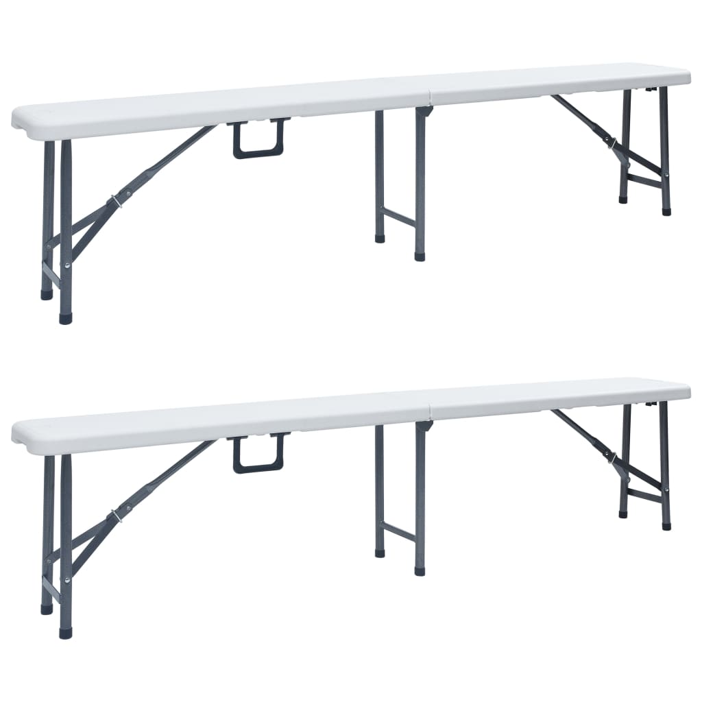 Sulankstomi sodo suoliukai, 2vnt., baltos spalvos, 180cm, HDPE