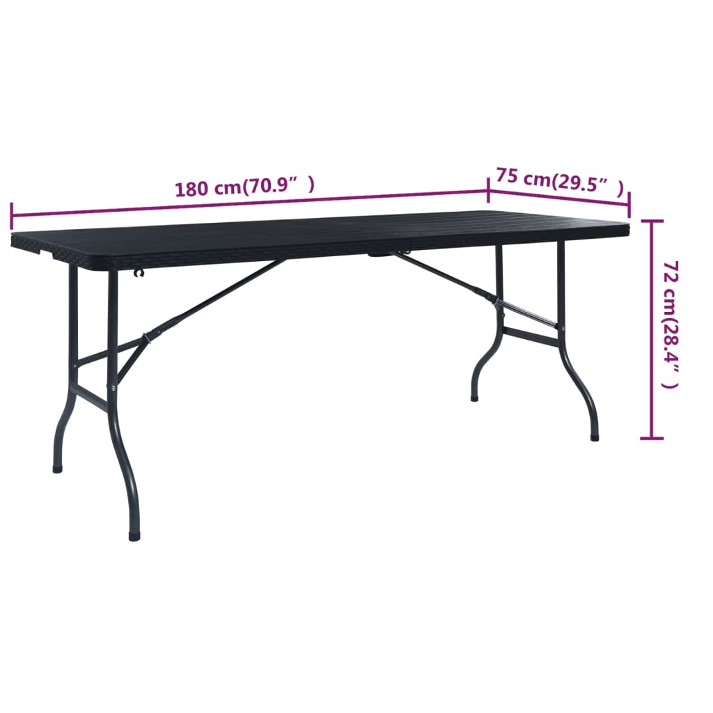 Sulankstomas sodo stalas, juodas, 180x75x72cm, HDPE