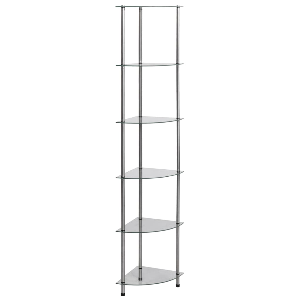 Shelf, 6-tier, transparent, 30x30x160cm, tempered glass