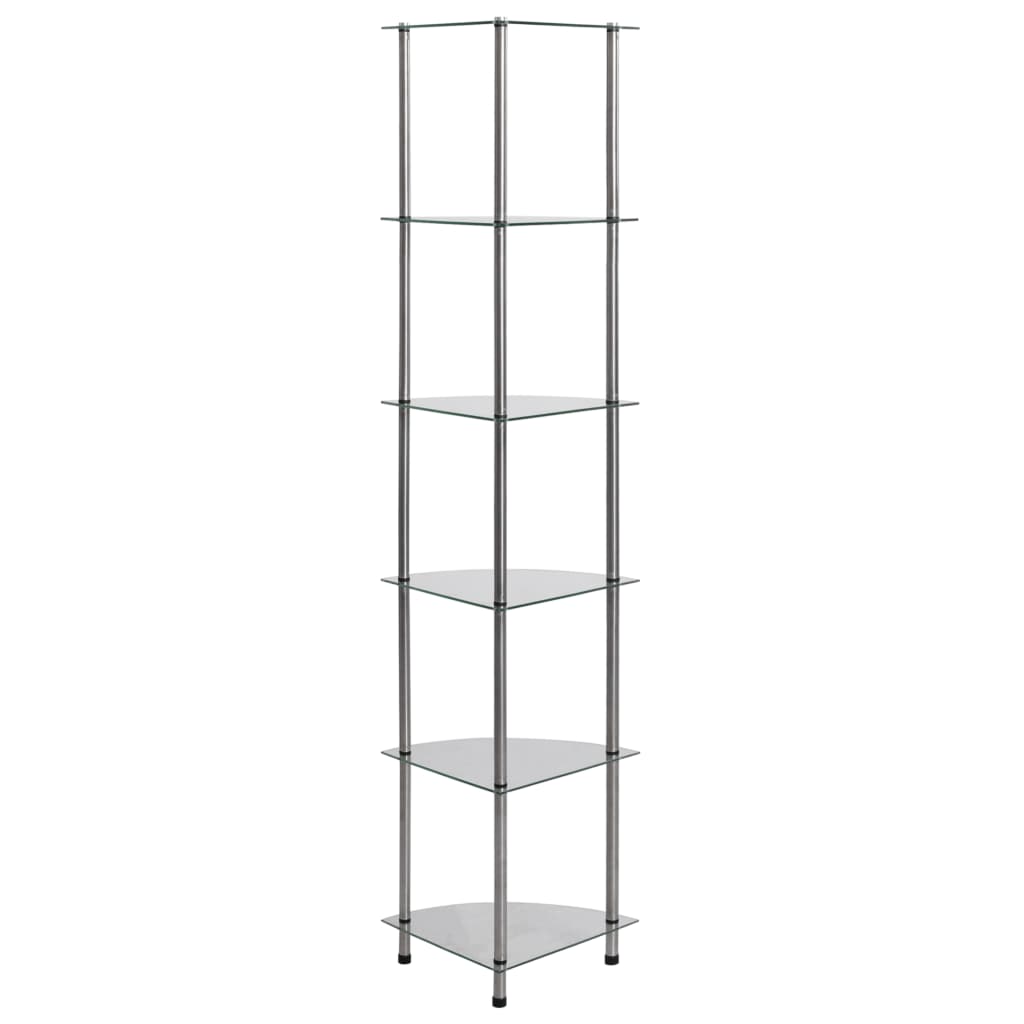 Shelf, 6-tier, transparent, 30x30x160cm, tempered glass