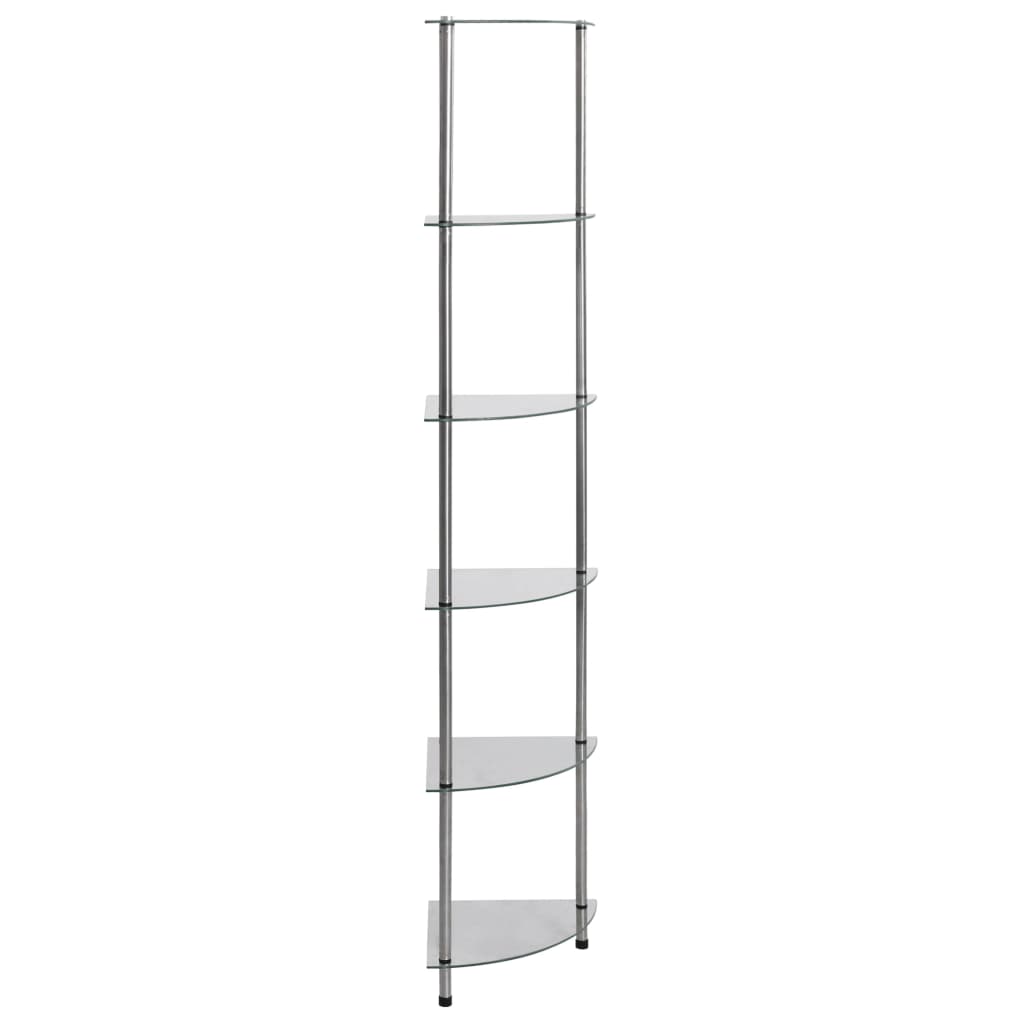 Shelf, 6-tier, transparent, 30x30x160cm, tempered glass