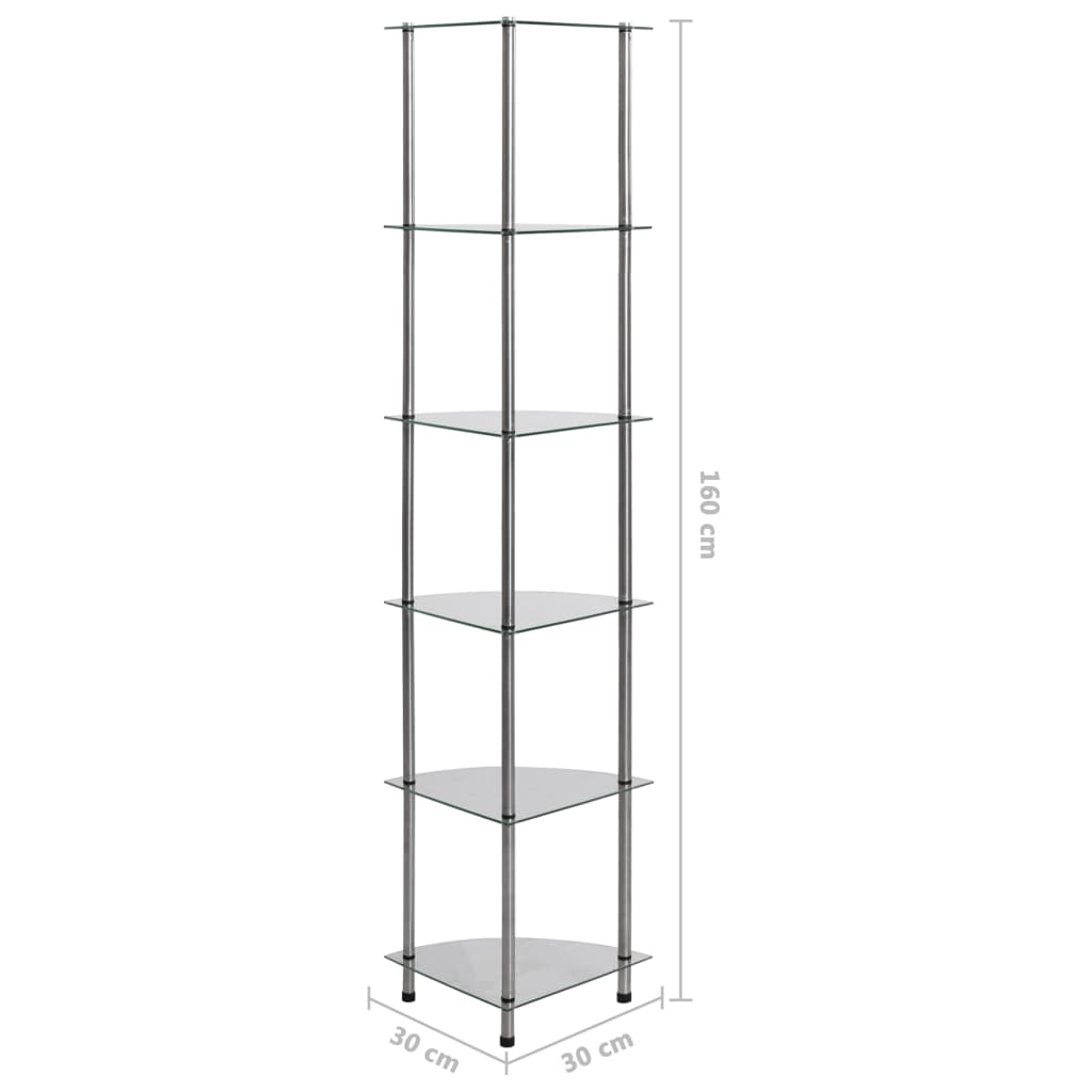 Shelf, 6-tier, transparent, 30x30x160cm, tempered glass