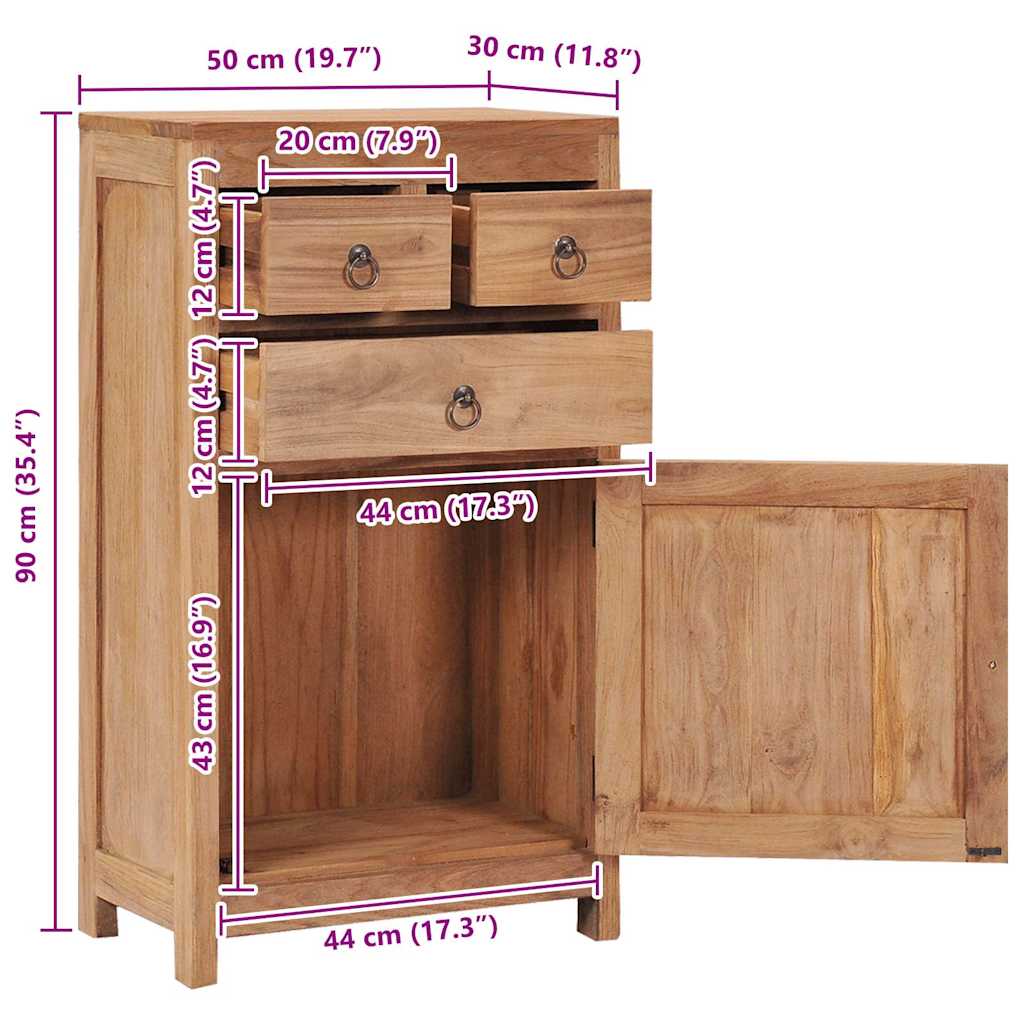 Side cabinet, 50x30x90cm, solid teak wood