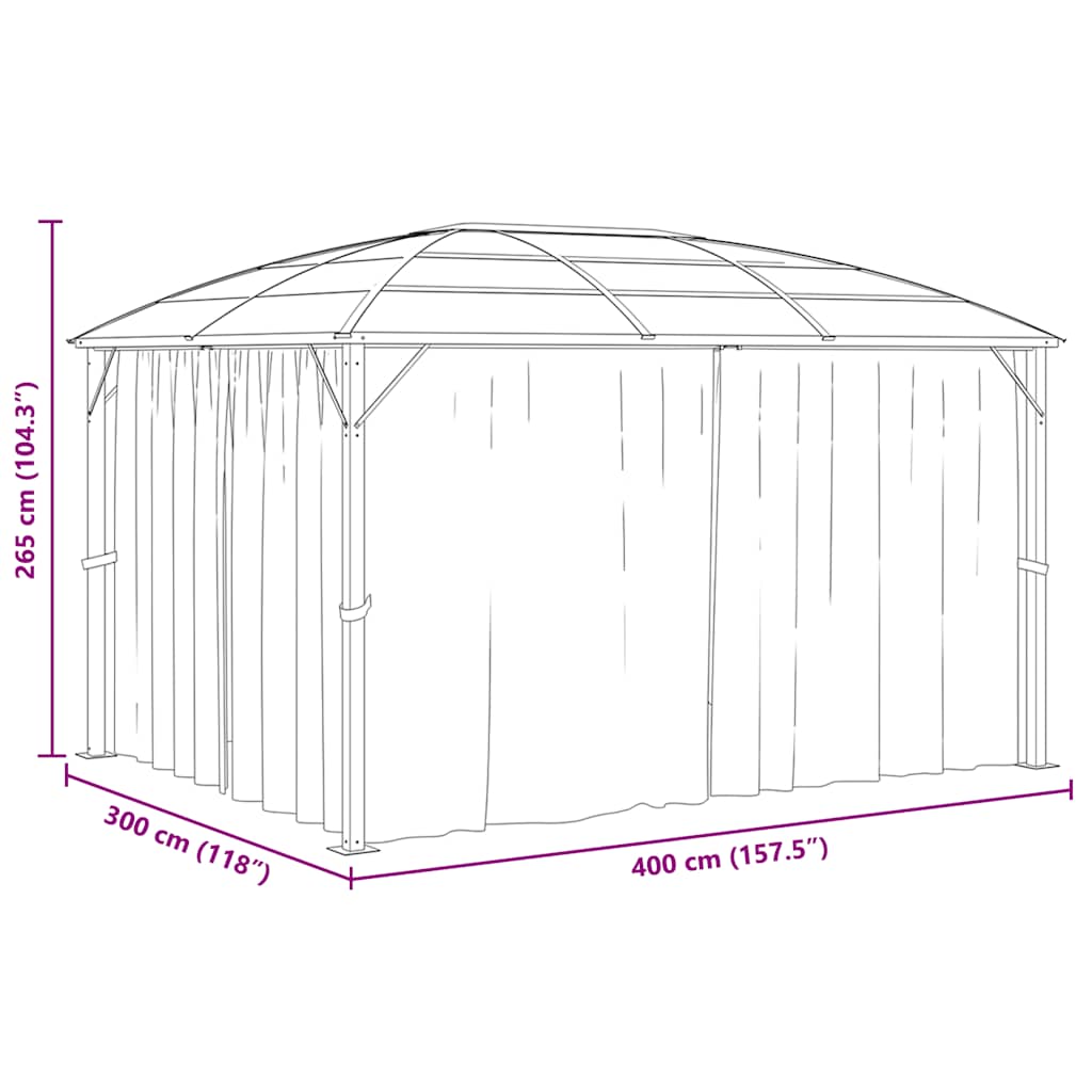 XERO gazebo with curtains, anthracite, 400x300cm