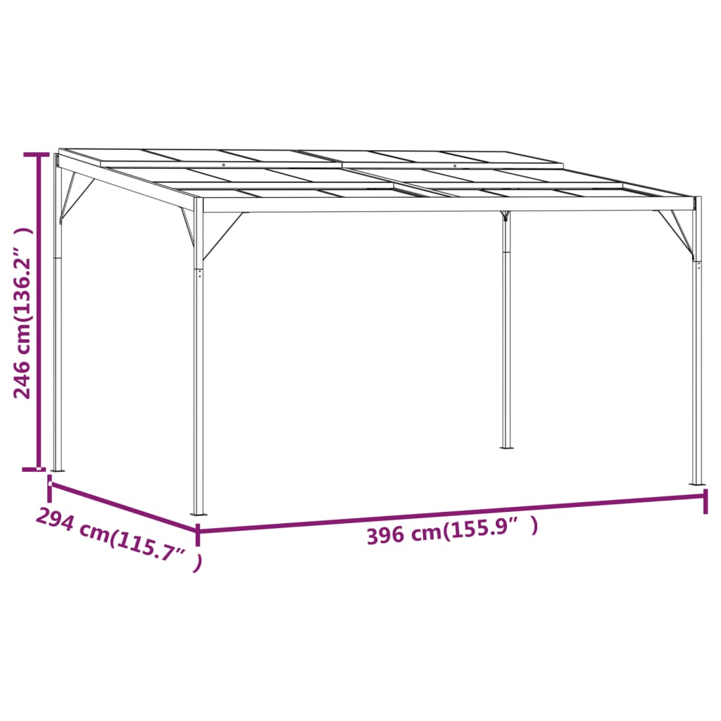 Pavėsinė su stogu XERO, antracito, 4x3m