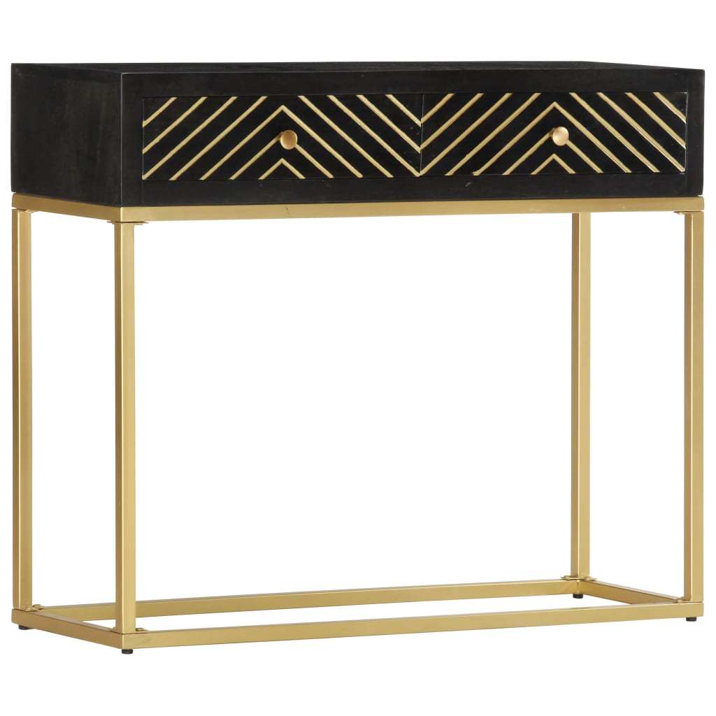 Console table, black/gold, 90x30x75cm, solid mango wood