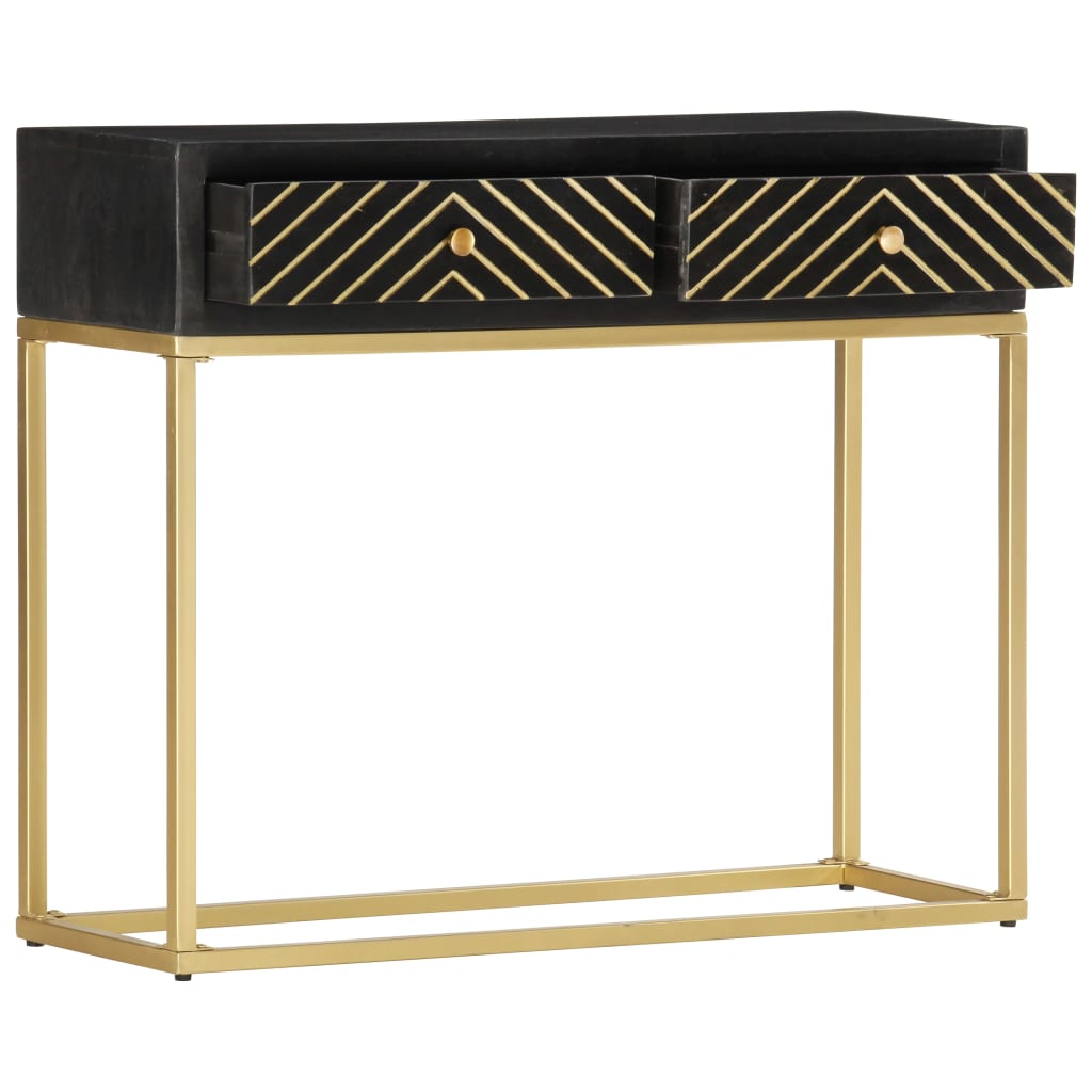 Console table, black/gold, 90x30x75cm, solid mango wood