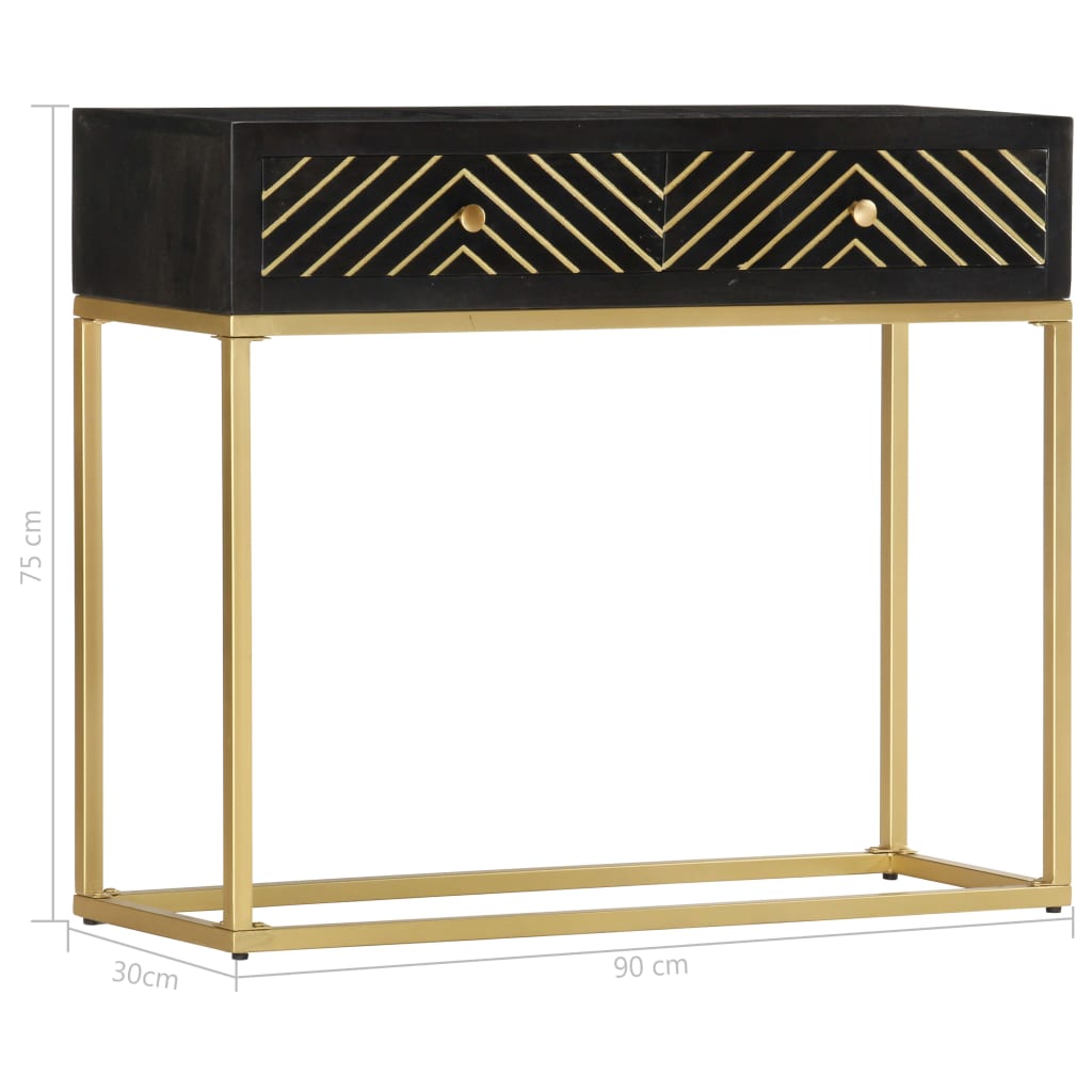 Console table, black/gold, 90x30x75cm, solid mango wood