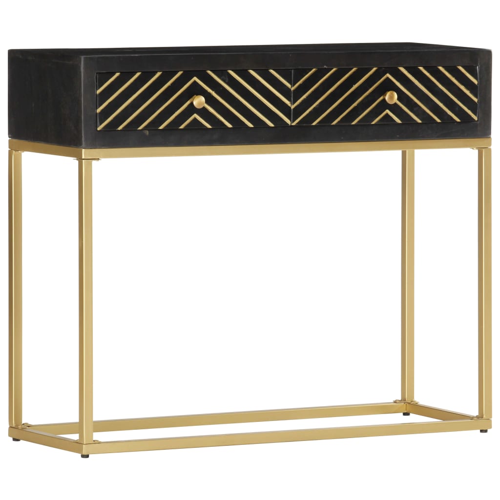 Console table, black/gold, 90x30x75cm, solid mango wood