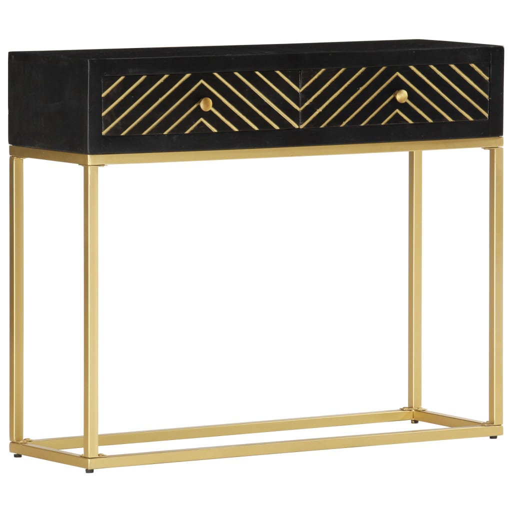 Console table, black/gold, 90x30x75cm, solid mango wood