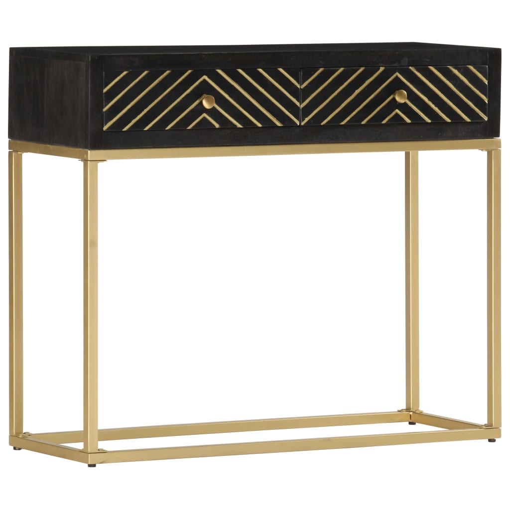Console table, black/gold, 90x30x75cm, solid mango wood