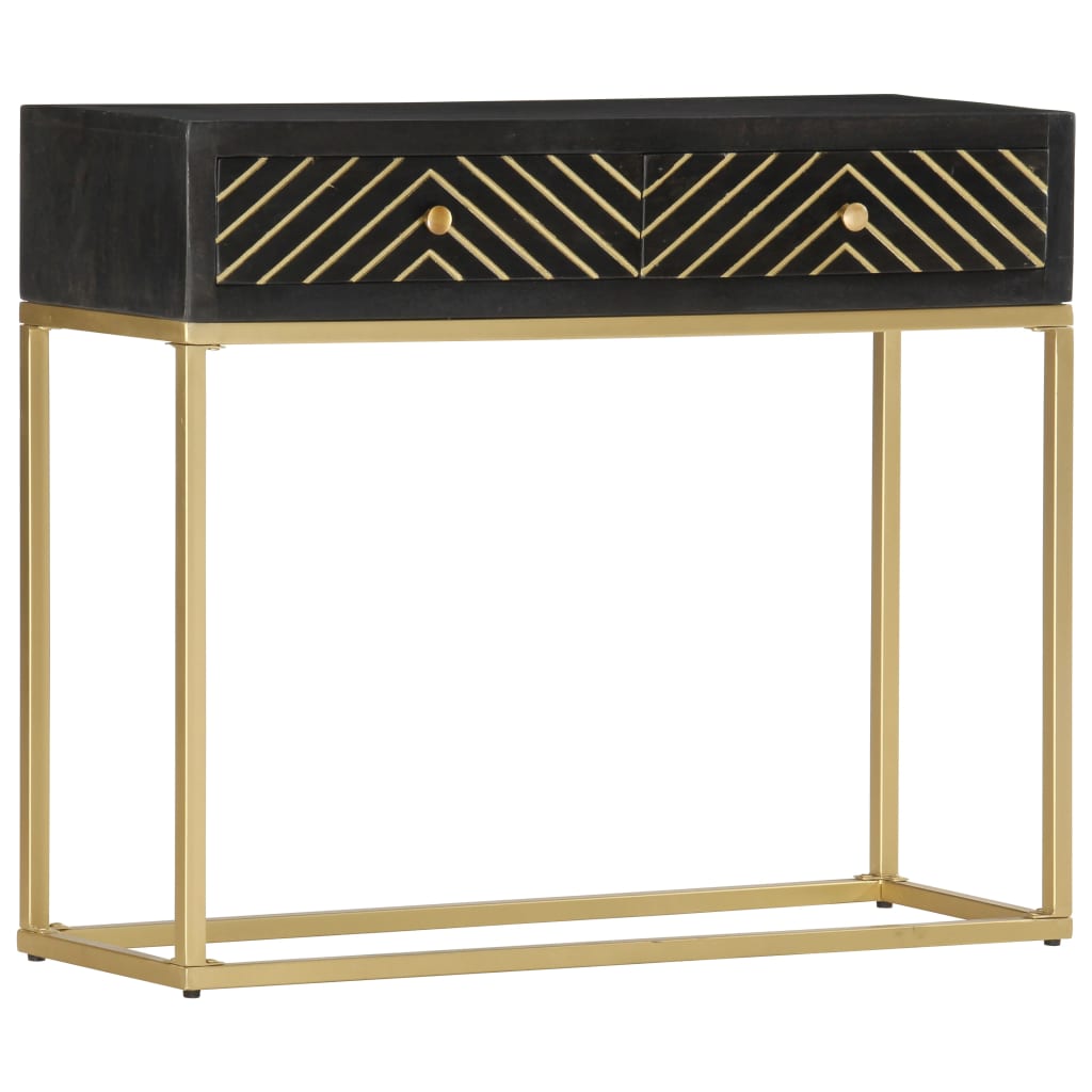 Console table, black/gold, 90x30x75cm, solid mango wood