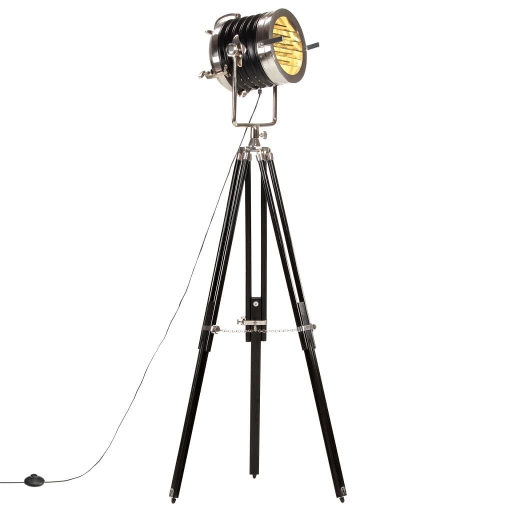 Trīskāju stāvlampa, melna, 171 cm, mango masīvkoks