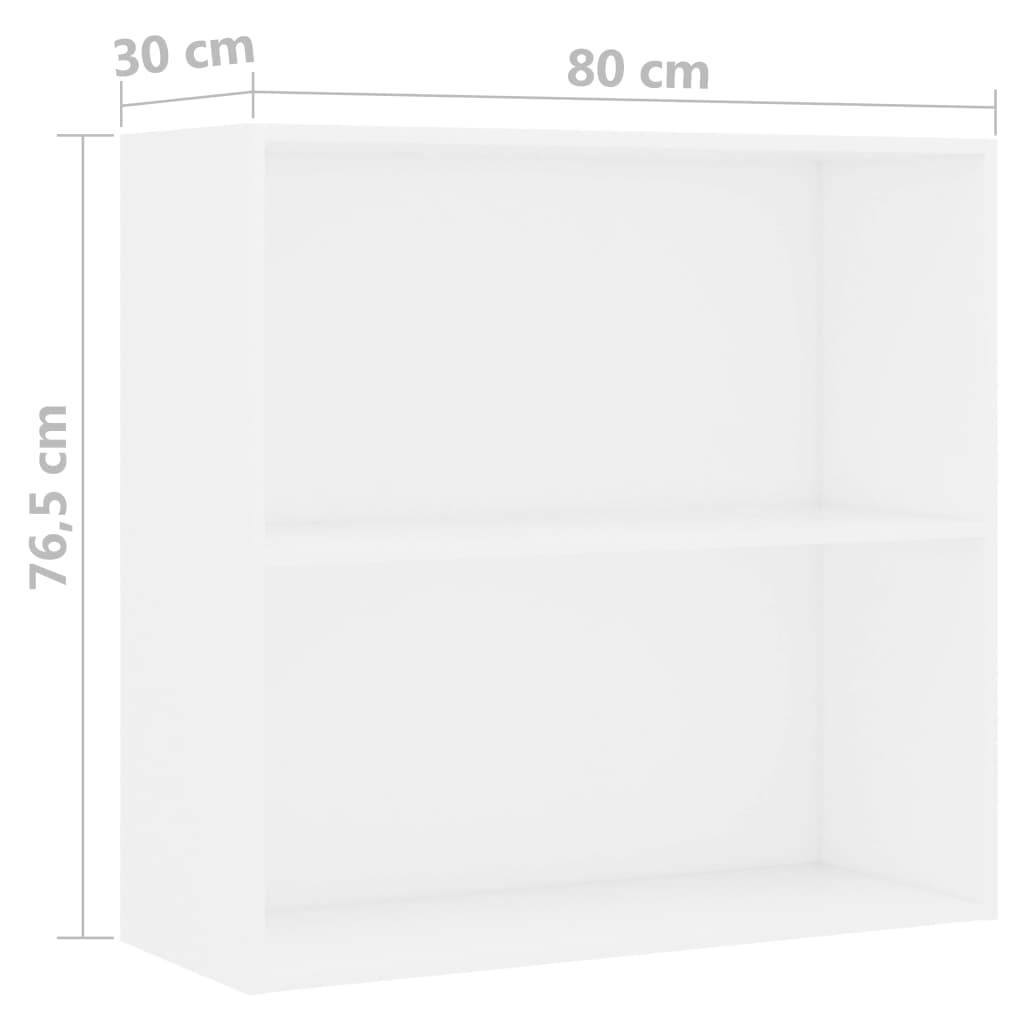 Bookcase, 2 shelves, white, 80x30x76.5cm, wood