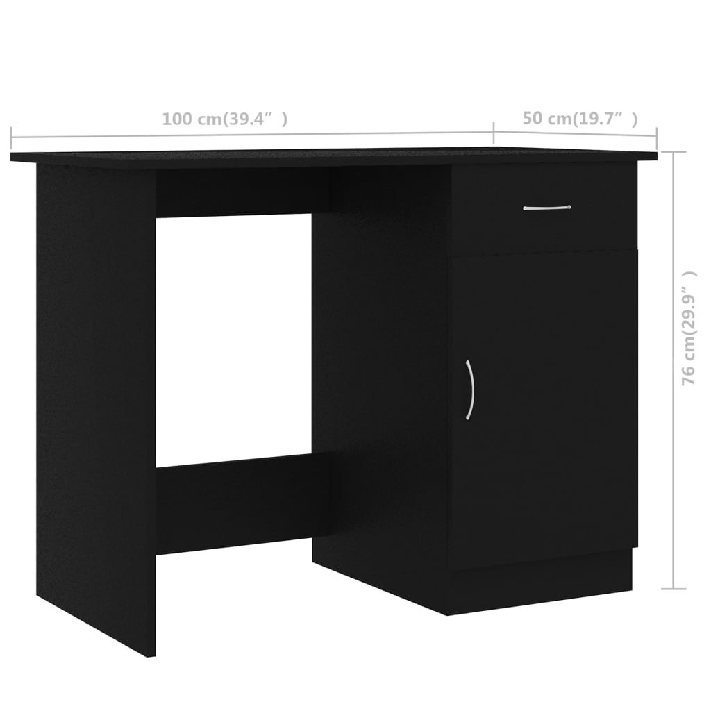 Desk, black, 100x50x76cm, engineered wood