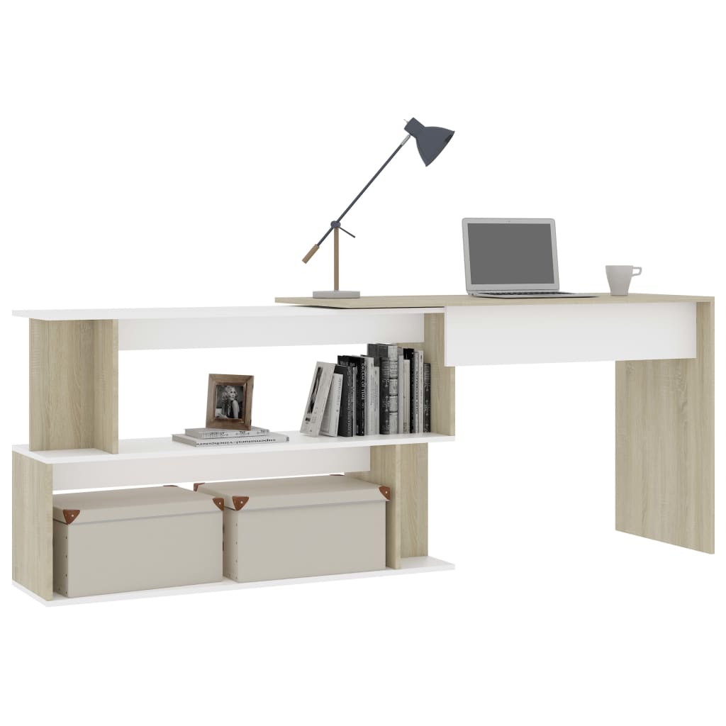 Corner desk, white/oak, 200x50x76cm, wood