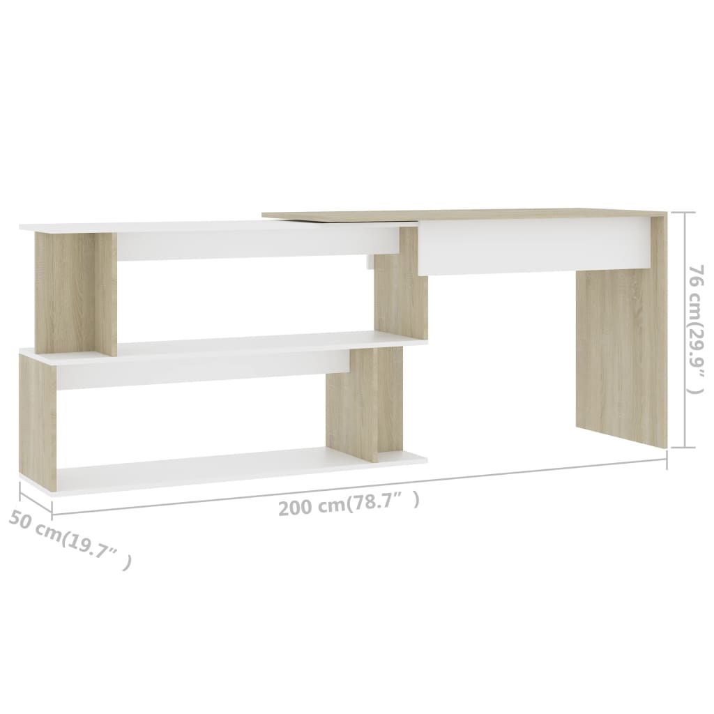 Corner desk, white/oak, 200x50x76cm, wood