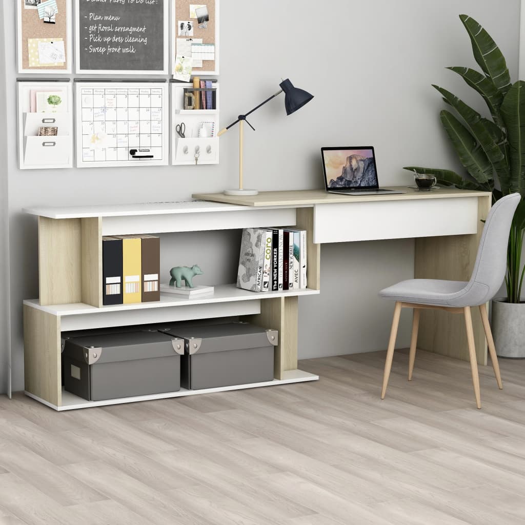 Corner desk, white/oak, 200x50x76cm, wood