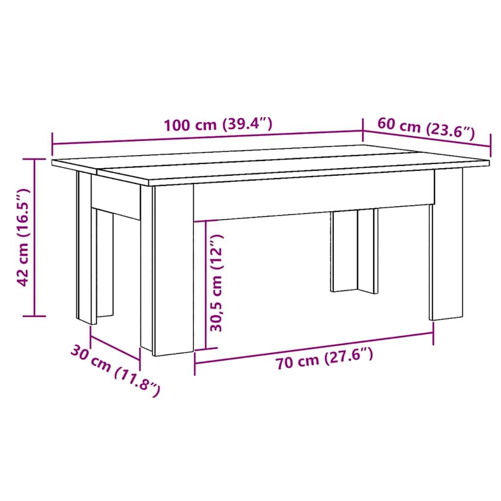 Coffee table, concrete grey, 100x60x42cm, engineered wood