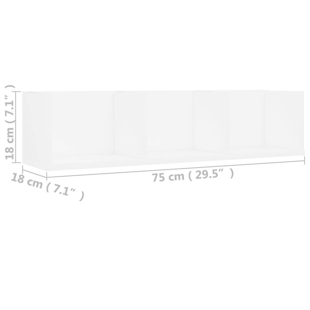Wall-mounted CD shelf, white, 75x18x18cm, engineered wood