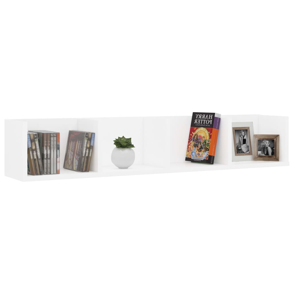 Wall-mounted CD shelf, white, 100x18x18cm, engineered wood